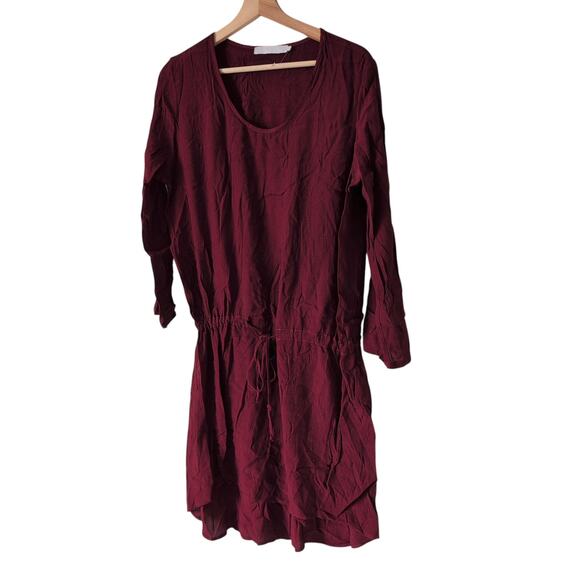 Kain Label Burgundy Rayon Made in USA Cinch Waist Mini Dress - Size Large - Picture 3 of 8